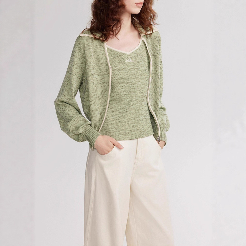 Casual Threaded Waist Women's Knitwear 2025 Autum New Light Outdoor Sports Style V Neck Jacket for Women