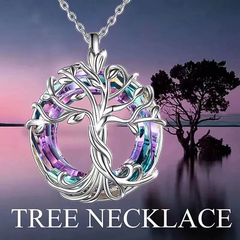跨境热销 s925纯银水晶生命树项链女简约时尚欧ins美风锁骨链