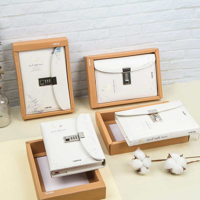 联华月儿晚安B6密码锁手账本盒装皮面记事本简约精美笔记本日记本