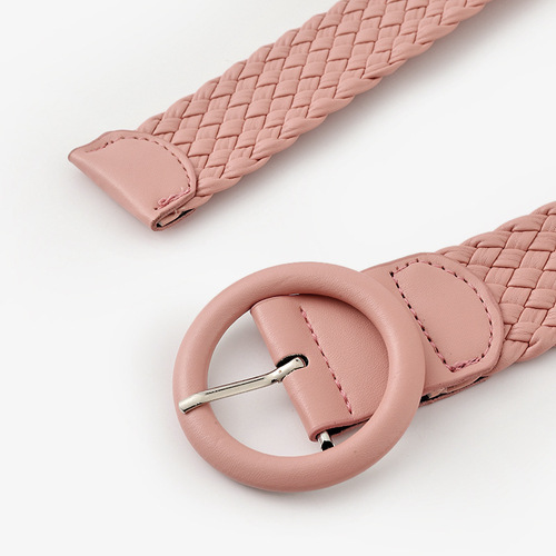 New European and American fashion candy-colored round leather bag buckle wide belt for women versatile clothing decorative woven belt for women