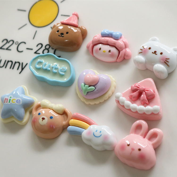 樹脂ジュエリーアクセサリーヘアピンヘアアクセサリー diy 素材クリーム接着剤携帯電話ケース衣類ステッカー光沢のあるクマケーキ K3|undefined