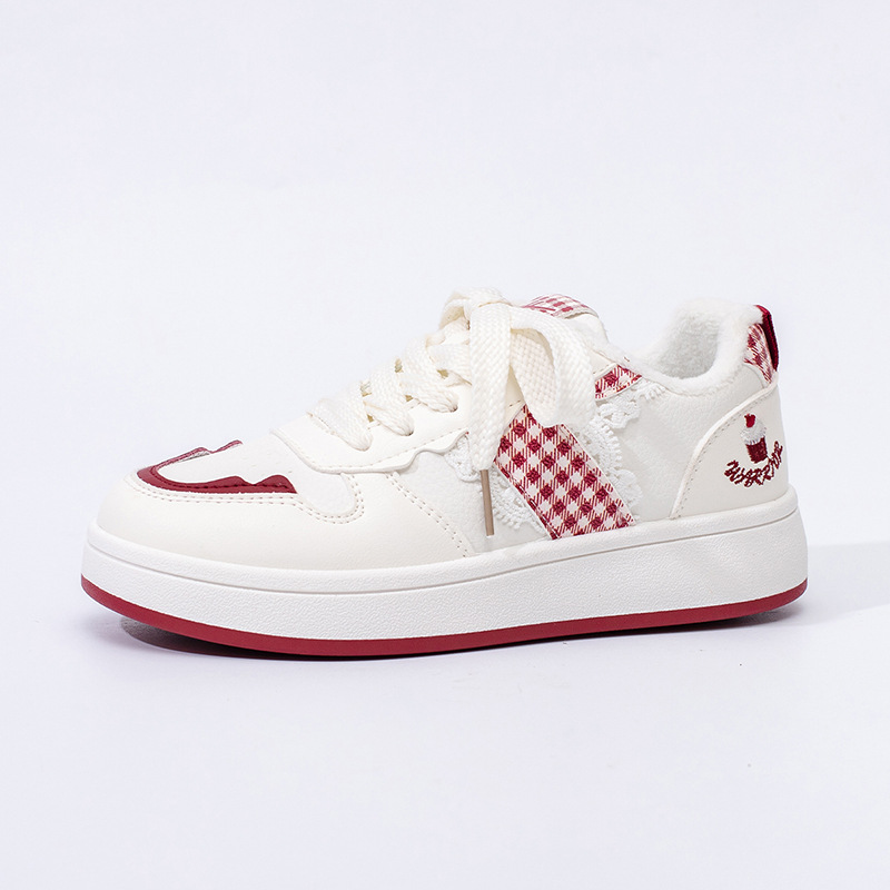 HuiLi estilo coreano vino rojo simple skate 2026 nuevos zapatos de suela gruesa estudiantes vigorosos encaje dulce zapatos de mujer simple