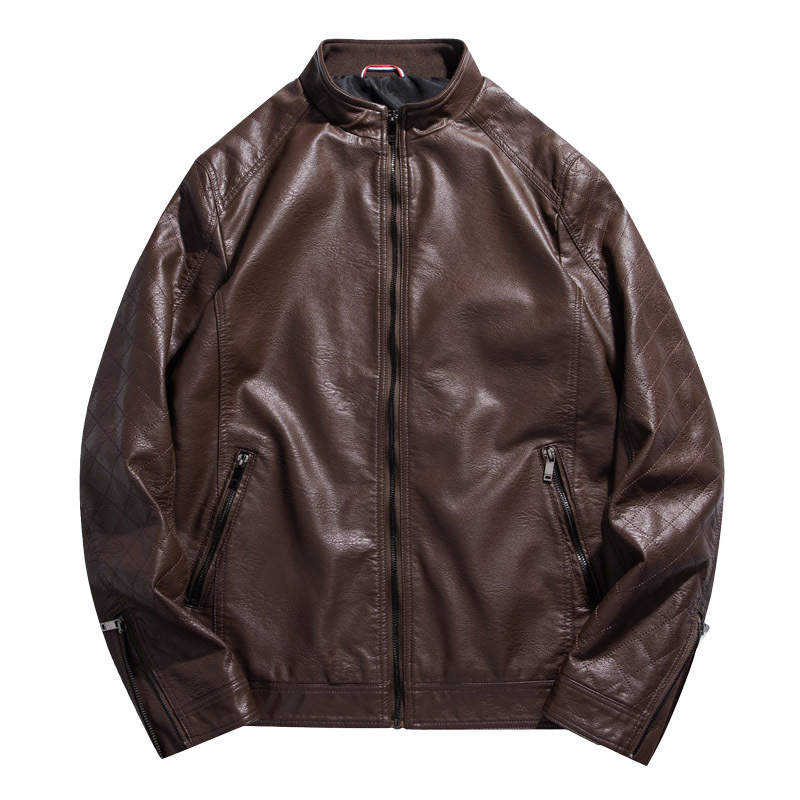Men's Clothing baseball collar leather jacket men's trendy brand flight suit spring and autumn handsome casual leather jacket men's_voghion.com