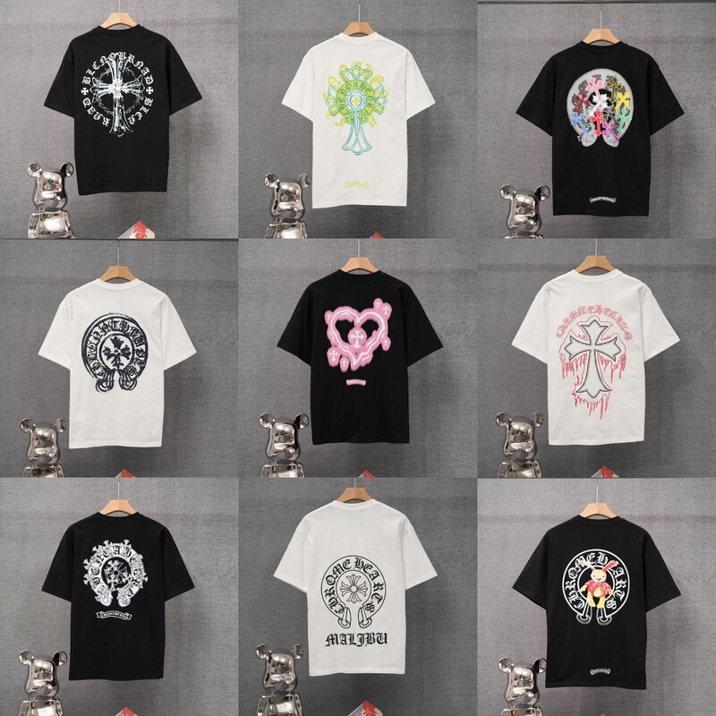 26S Cross-Border Trendy Brand Chromeheart Heavy-Duty Printed Loose Versatile Couple Short-Sleeve T-Shirt Wholesale 26S Cross-Border Trendy Brand Chromeheart Heavy-Duty Printed Loose Versatile Couple Short-Sleeve T-Shirt Wholesale