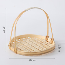 小吃蓝薯条篮竹篮中式点心篮竹编托盘油炸炸物盘中秋装饰提篮批发
