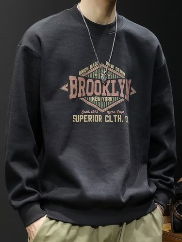 Autumn/Winter American Retro Fleece Hooded Sweatshirt for Men - Trendy Brand Loose Crew Neck Casual Design Letter Print Top