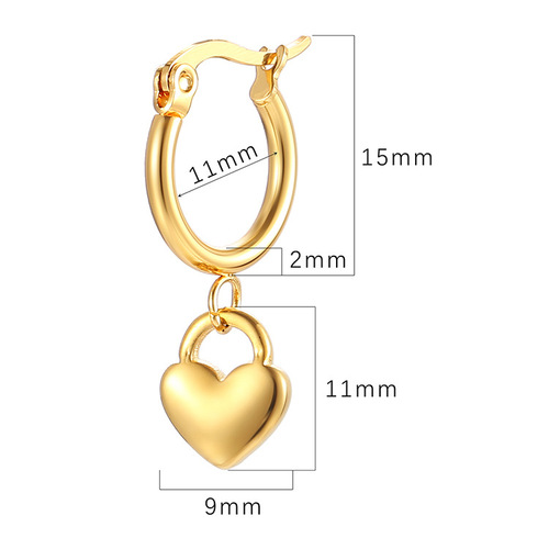 ins European and American temperament stainless steel heart pendant earrings, light luxury style geometric titanium steel heart pendant earrings for women 