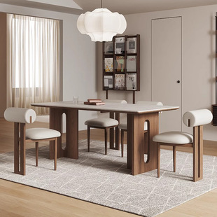 Mid-ancient Style Solid Wood Cave Stone Rock Plate Dining Table and Chair Combination Modern Simple Home Nordic Small Apartment Rectangular Dining Table