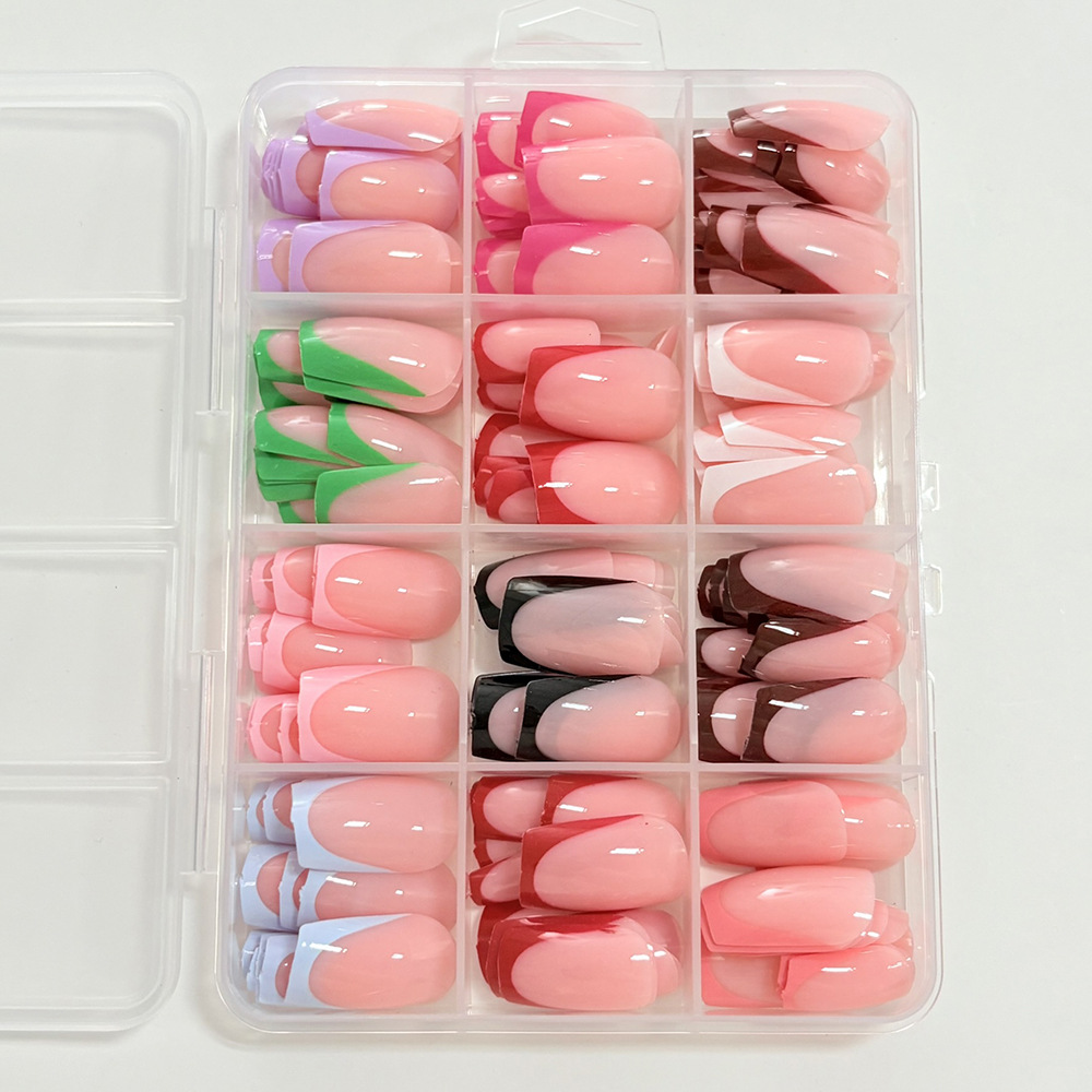Cross-Border French-Style Boxed Set of 288 Colorful Short Almond-Shaped Nail Tips, Simple Solid Color, Removable DIY Nail Stickers