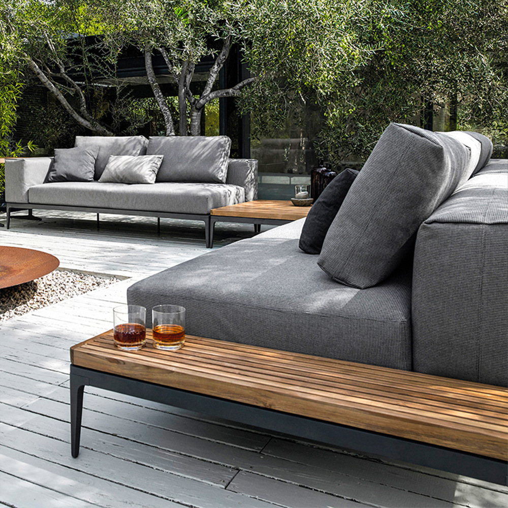 Nórdico ratán sofá muebles patio jardín Villa balcón al aire libre Hotel ocio al aire libre teca sofá combinación