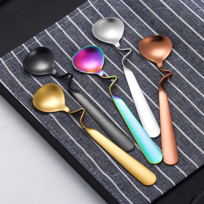 304 Stainless Steel Bent Handle Card Coffee Irregular Twisted Hanging Cup Edge Stirring Spoon Net_voghion.com