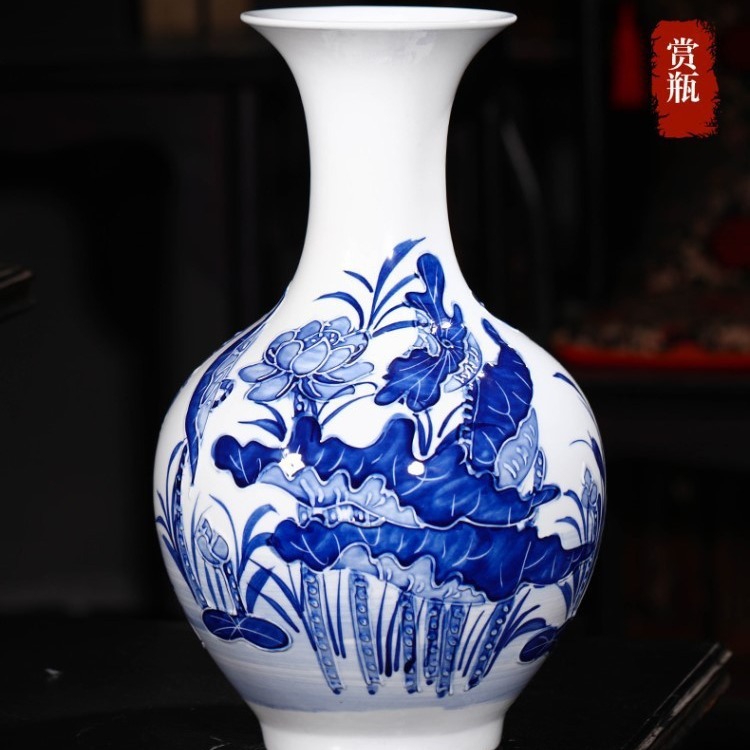 景德镇中式陶瓷器仿古青花瓷花瓶插花家居饰品客厅酒柜工艺小摆件