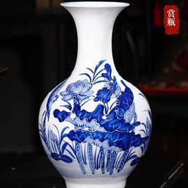 景德镇中式陶瓷器仿古青花瓷花瓶插花家居饰品客厅酒柜工艺小摆件