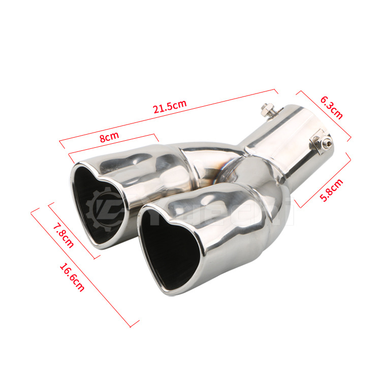 FUENTE fabricante Modificación del coche universal cola garganta amor tubo de escape en forma de corazón cola garganta doble tubo de acero inoxidable transfronteriza Venta caliente