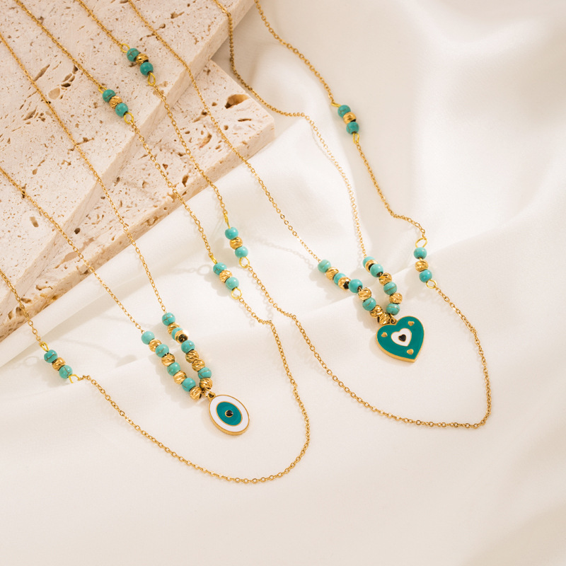 Fashion Heart Shape Titanium Steel Plating Layered Necklaces 1 Piece