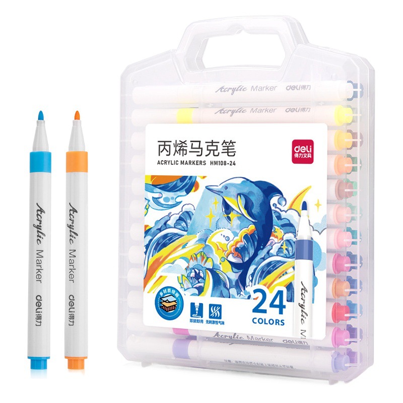 Deli HM108 en caja fina varilla redonda marcador de acrílico lavable y opaco color apilable cepillo pintura estudiante
