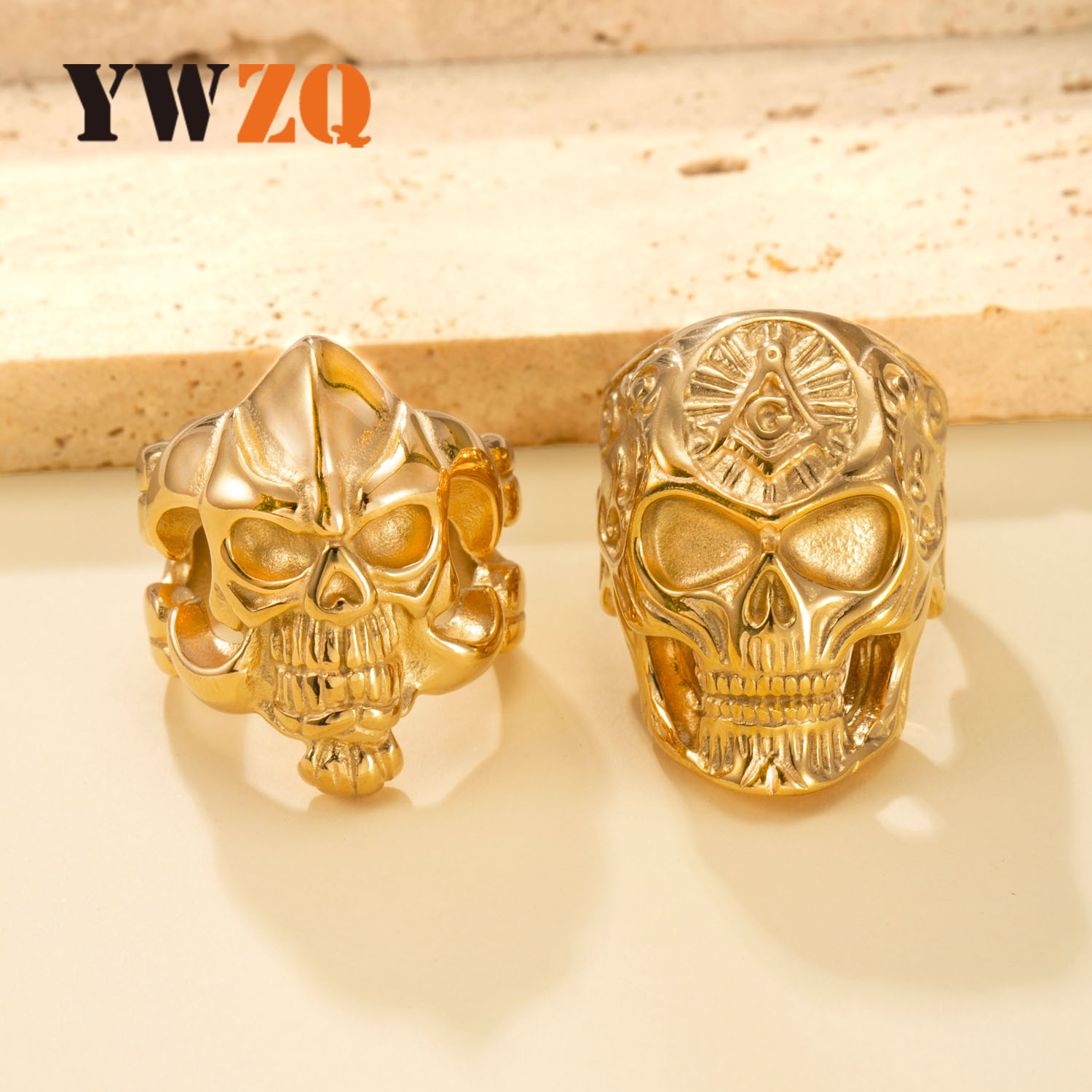 Anillo de acero inoxidable exagerado transfronterizo europeo y americano, calavera de fundición, anillo de hombre, joyería de acero de titanio punk personalizado al por mayor