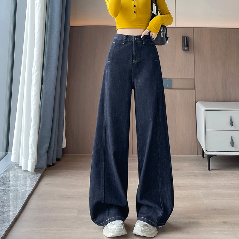 复古牛仔阔腿裤女秋季新款2025宽松显瘦梨形身材垂感小个子直筒裤|undefined