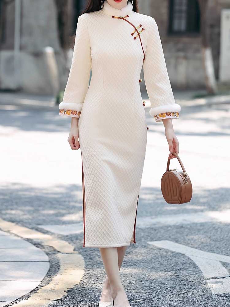 Fleece-lined Thickened Autumn And Winter New Chinese-style Cheongsam 2025 Model, Improved Young Style,_ecoleips.com