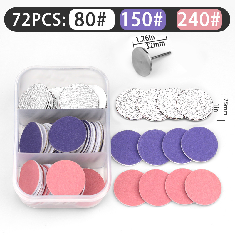 Tabletas de lijado de uñas, lijado de uñas de tres colores, lijado de pies, herramientas para quitar las plantas de los pies, 72 piezas, lijado de armaduras de eje en caja