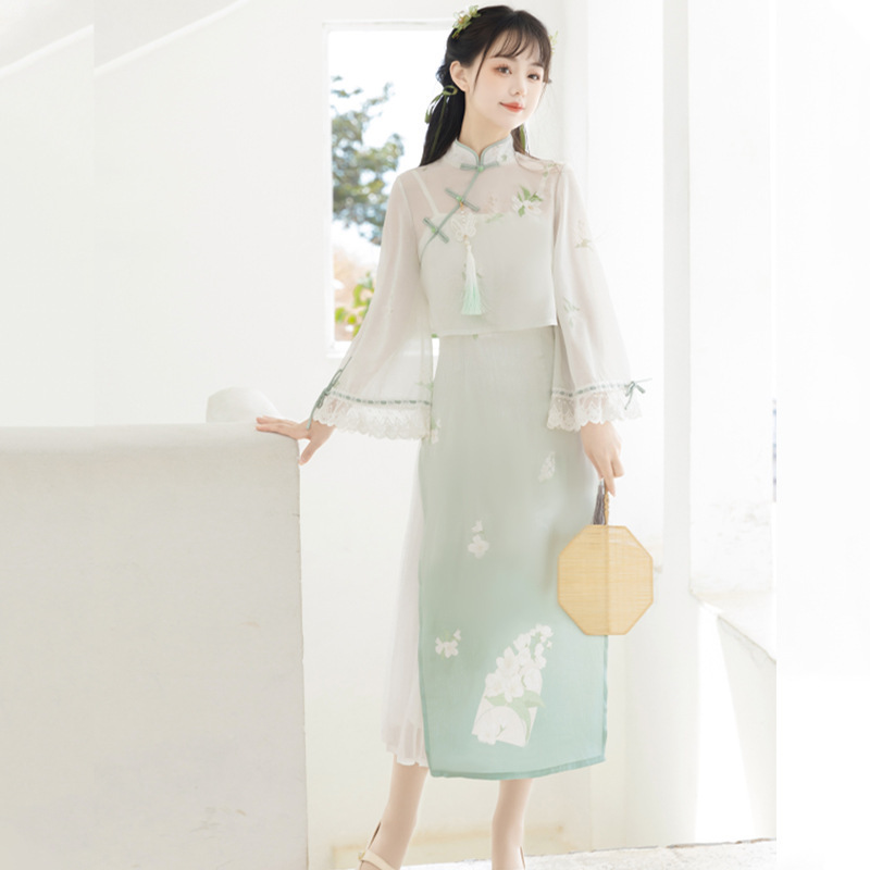 Original Jasmine carta Han vestido femenino estilo chino diario Han elementos fuera de la falda de suspensión conjunto de primavera y otoño 6732