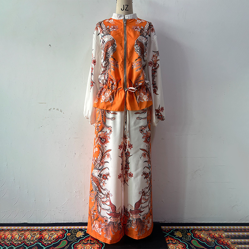 Three-dimensional Printed Flowers Baseball Uniform Drawstring Trousers Two-piece Set - Image 2