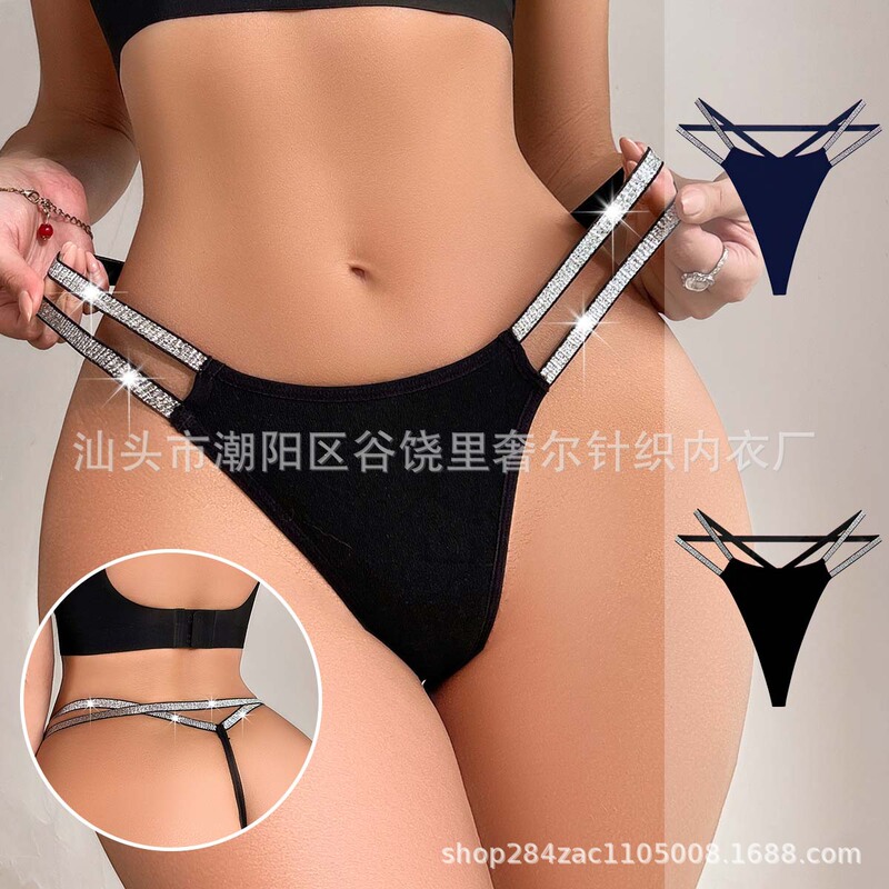 2024 European and American underwear women's thin strap hollow diamond one-piece solid color Foreign trade low waist thong Amazon new 2024 European and American underwear women's thin strap hollow diamond one-piece solid color Foreign trade low waist thong Amazon new