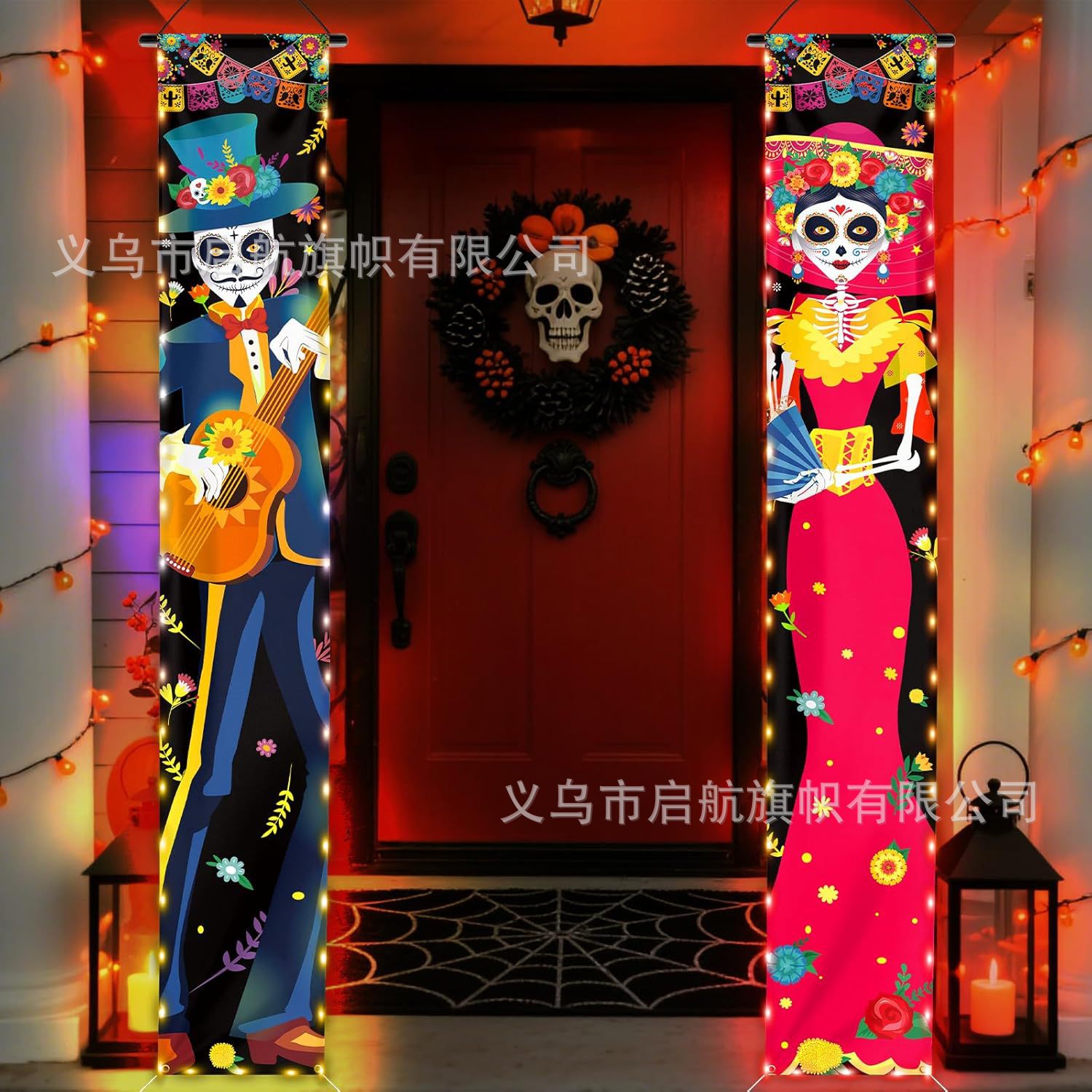 Transfronterizo nuevo Amazon Halloween pareja cortina de la fiesta de Navidad atmósfera decoración decoración colgar bandera diseño de fábrica