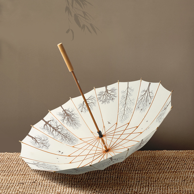 中国风实木长柄高尔夫伞复古晴雨两用16骨手动商务广告礼品直杆伞