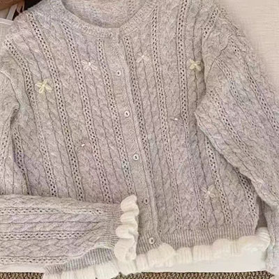 法式温柔甜美木耳边刺绣针织开衫女秋冬新款时尚软糯减龄镂空外套|undefined