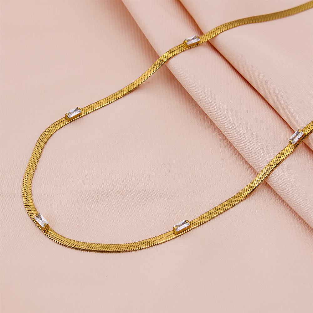 Fashion Square Stainless Steel Plating Inlay Zircon Bracelets Necklace 1 Piece