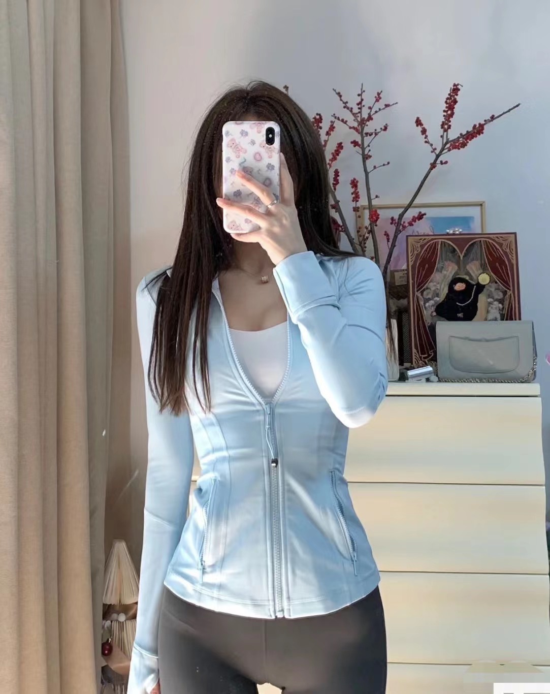 Powder blue stand collar