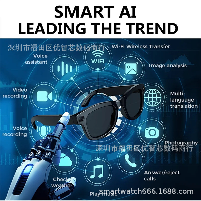 Nuevas gafas de IA transfronterizas, gafas de sol, video de grabación de llamadas, traducción de fotos de video HD 1080P anti-vibración M01