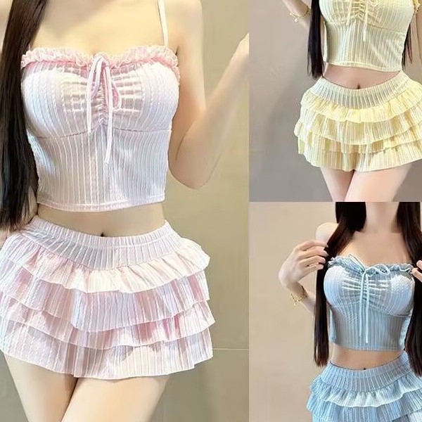Peach Sweetheart Yellow Camisole Two-Piece Women's Swimwear Resort Style Slimming Hot Spring Two-Piece Swimsuit