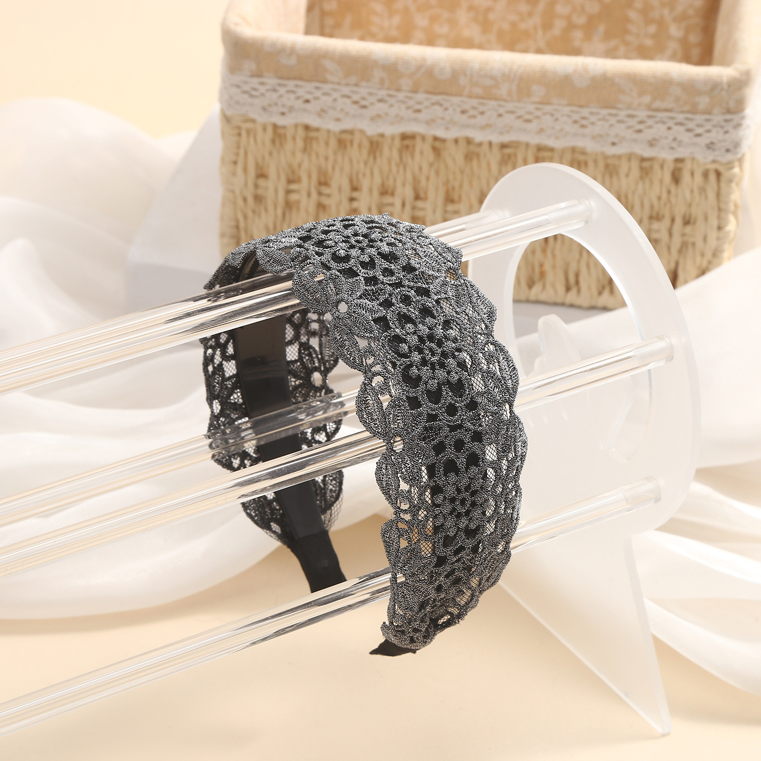 Correa para el cabello con flequillo de ala ancha coreana, diadema de flores bordadas de encaje de compresión femenina, horquilla, accesorios para el cabello, diadema para el cabello, diadema para el cabello