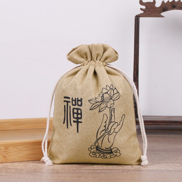 蓮の花リネン巾着ポケット、ジュエリーバッグ、ジュエリー包装と収納、リネンバッグ、小さな布バッグ|undefined