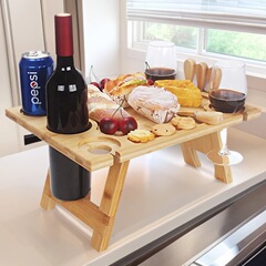 木製ワイングラストレイ収納ラックリビングルームホーム収納ラック屋外ビーチ赤ワインラックピクニック食品トレイ