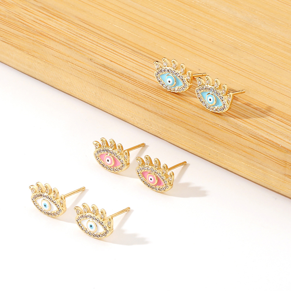 new evil eye oil drop creative copper inlaid zircon earrings