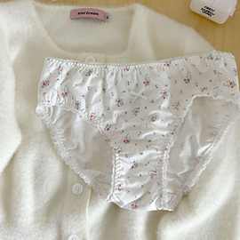 少女内裤新品日系莫代尔碎花田园、棉质内档可爱薄款透气中腰透气
