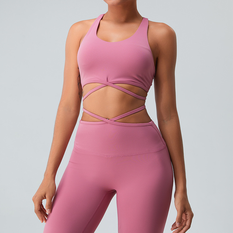 Transfronterizo europeo y americano sexy espalda ropa de yoga sujetador de las mujeres corriendo fitness chaleco en forma de I empujar hacia arriba a prueba de golpes ropa interior deportiva