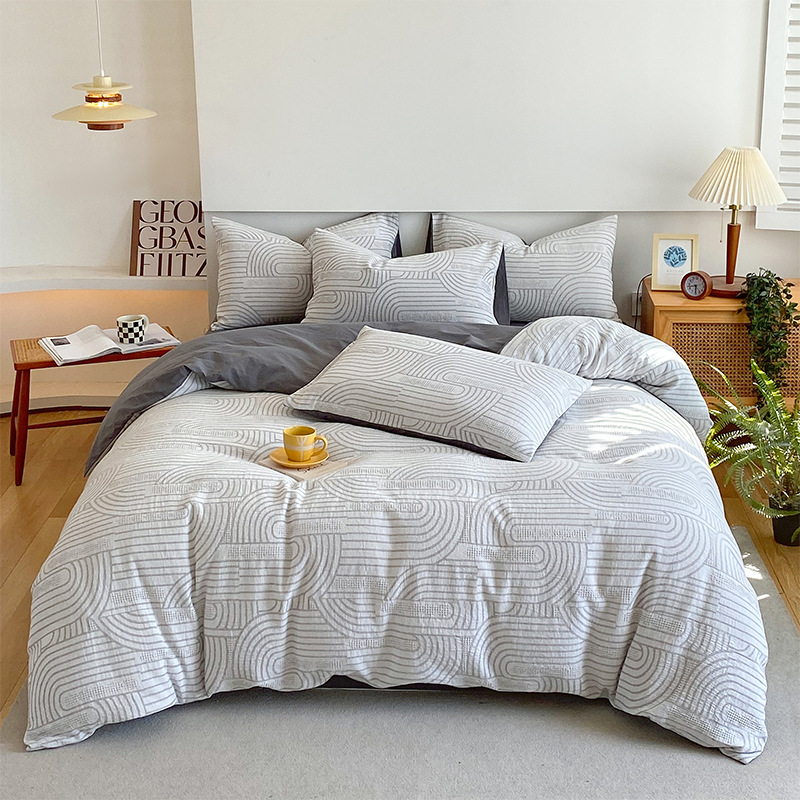 Cama de algodón de tres capas de hilo de cuatro piezas, cubierta de sábanas de algodón puro de grado materno-infantil, simple cama doble se puede lavar en máquina