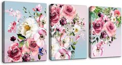 Modern HD Home Spray Painting Triptych Pink White Flowers Decorative Hotel Studio Decoration Hanging Painting Oil Painting