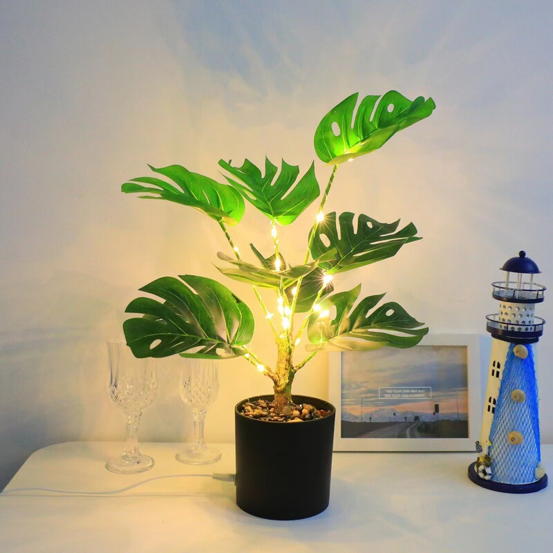 Simulated Plant Led Tree Lamp USB Potted Pothos Office Night Light Indoor Landscape Decorative Light Small Lantern