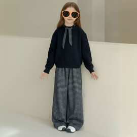 女童冬款毛衣套装2026新款儿童韩系穿搭大童女孩加绒格子裤两件套