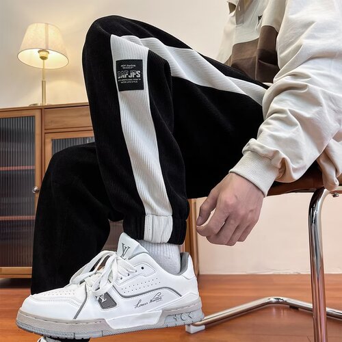 Heavyweight men's spring and autumn trend ankle-length pants, high school fashion brand, Instagram sports pants, youth lined long pants