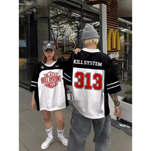 American streetwear hiphop t-shirt round neck loose casual versatile short-sleeved printed t-shirt for men and women