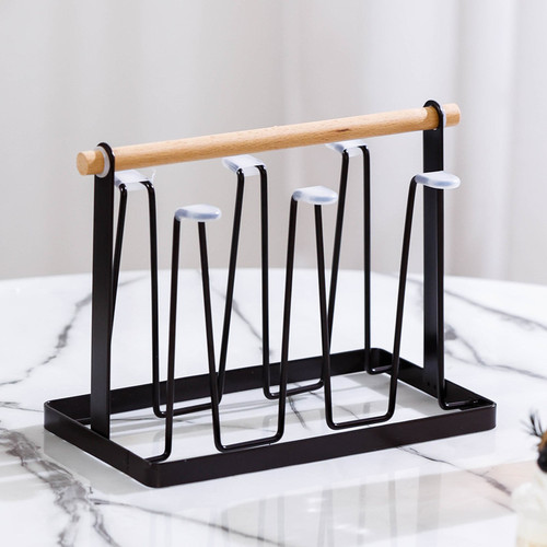 Household cup holder water cup hanger wooden handle drain cup holder desktop cup storage rack tea cup hanger manufacturer wholesale