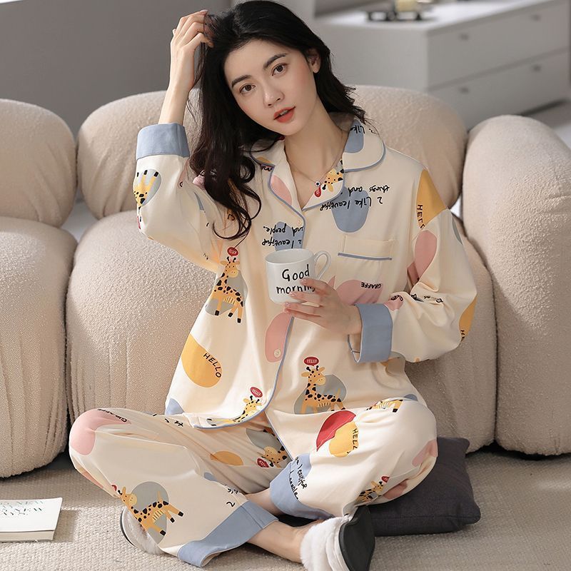 100% Pure Cotton Pajamas Women's Spring and Autumn Long Sleeve Cardigan Sweet Cute Korean Style Outfit Summer Home Clothes