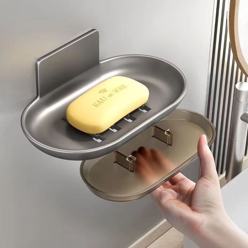 Caja de jabón sin perforaciones montado en la pared de drenaje estante de jabón espacio de aluminio rack de almacenamiento de baño caja de jabón doméstica Baño