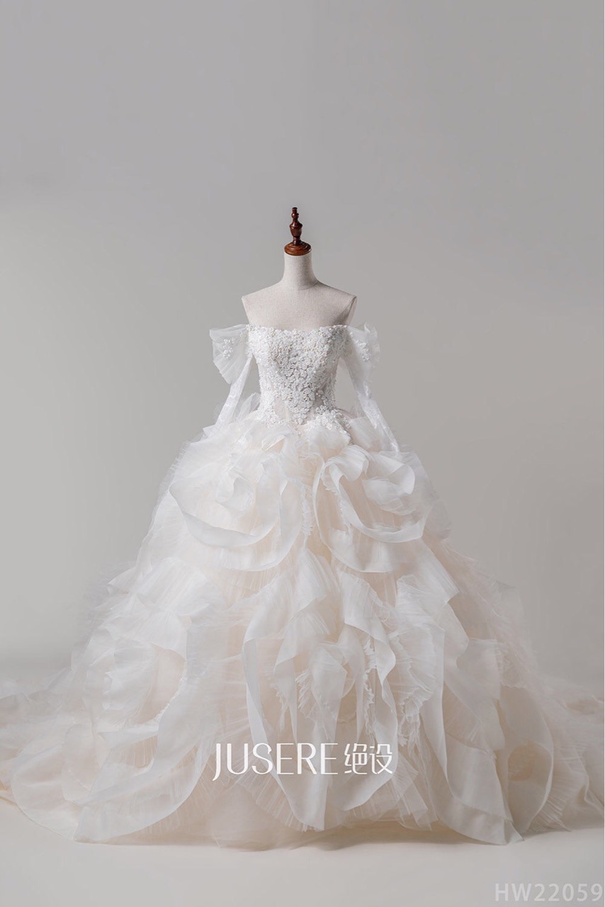 One -shoulder wedding dress new style falling shoulder sleeve long…